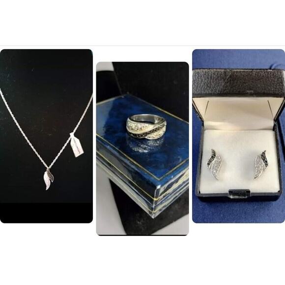 Holsted Jeweler Midnight Ice Collection Pave Black Silver Necklace Ring Earrings - Picture 1 of 16